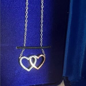 Diamond Classics Sterling Silver and Rose Gold Plated Double Heart Necklace